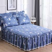 美帮汇全棉床罩床套防滑床裙式单件全棉保护防尘米床单1三件套花边公主 夜晚的森林 150x200[单件床裙]