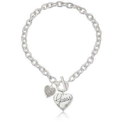 盖尔斯(GUESS)优雅心形吊坠项链闪耀时尚气息银质短链设计百搭