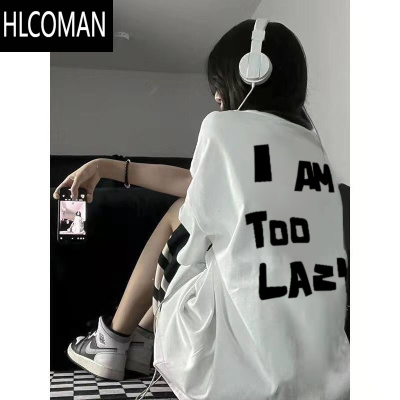 HLCOMAN欧美潮牌t恤男大学生夏季潮牌小领口短袖复古情侣七分袖