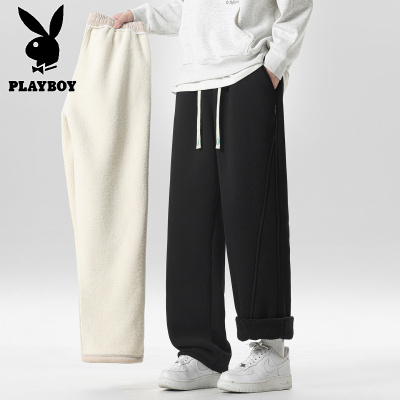 花花公子新款高品质冬季大码羊驼绒青少年休闲裤宽松学生裤子宽松直筒男生裤子