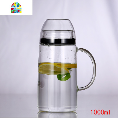 全密封防尘玻璃冷水壶2L大容量凉白开水杯耐热高温防爆家用放冰箱 FENGHOU 2.0L乐檬壶+2只杯盖凉水壶