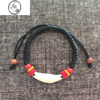 JiMi黑狗牙宝宝婴儿儿童情侣红绳真狗牙手链成人朱砂桃木狗牙红绳脚链