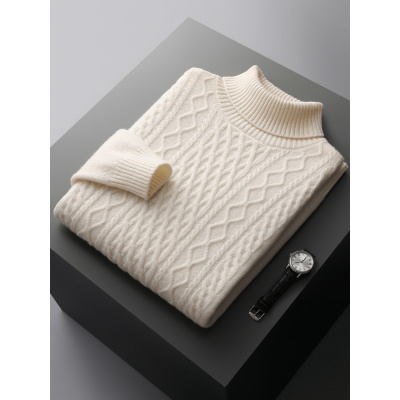重工加厚羊毛衫男高翻领套头针织打底毛衣纯色宽松绞花高领毛衫