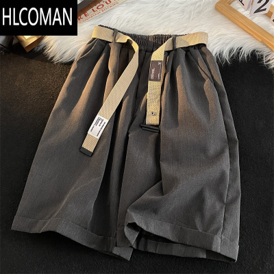 HLCOMAN日系复古纯色休闲短裤男夏季潮牌宽松垂感运动百搭腰带西装五分裤