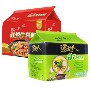 统一 方便面 红烧牛肉味 103克+汤达人日式豚骨味125g*5袋/包 *2包组