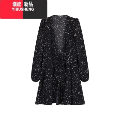 YIBUSHENG黑色波点裙连衣裙女装春季法式复古温柔海边度假风茶歇气质短裙子