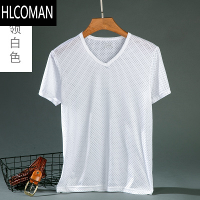 HLCOMAN冰丝短袖t恤男士夏季超薄款网孔透气中年体恤衫男款宽松速干半袖