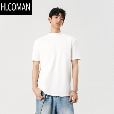 HLCOMAN夏季半高领短袖T恤男女小领口高级感内搭中领打底衫国潮打底衫tee