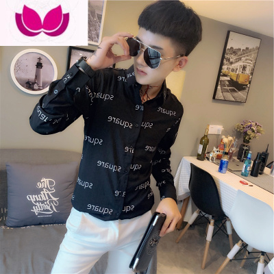 七斓网红修身长袖衬衫男士韩版潮流帅气发型师衬衣夏季精小伙上衣服