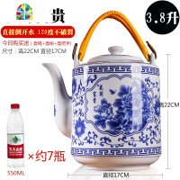 老式耐热陶瓷凉白开怀旧冷水壶配盖家用超大容量5升过滤泡茶单壶 FENGHOU 3.8升五彩山水凉水壶
