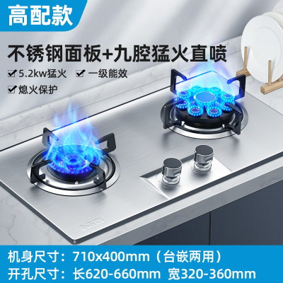 志高CHIGO煤气灶双灶家用燃气灶嵌入式台式天然气液化气猛火炉具天燃气_高配不锈钢面九腔鸳鸯_天然气