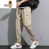 YANXU休闲裤子男士夏季薄款宽松2023潮牌九分网眼透气束脚运动工装长裤