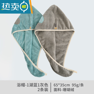敬平吸水 干发帽 速干干发巾 洗头包头发 长短发通用 节约时间 2条装[湖蓝色+灰色] [迅速干发]