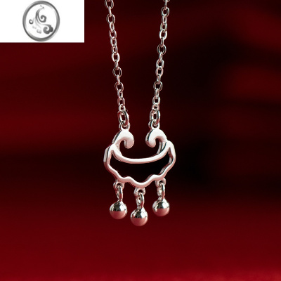 JiMi银银平安锁项链2023年新款女如意长命锁小吊坠轻奢小众配饰锁骨链