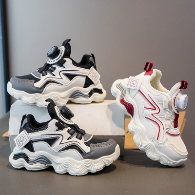 实心底女童皮面鞋子春秋新款儿童小白鞋软底男童防水休闲运动