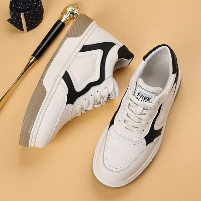 头层牛皮Re-Web新款老花系带休闲鞋板鞋男士情侣厚底运动鞋男