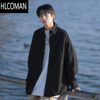 HLCOMAN黑色衬衫男生夏季薄款日系纯色长袖衬衣高级感短袖潮流百搭外套男