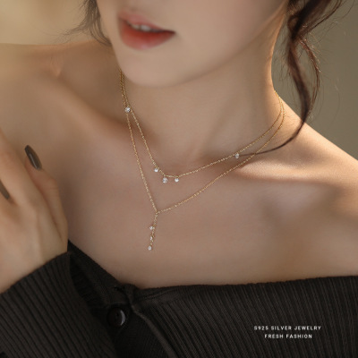 轻奢百搭满天星超闪锆石项链女s925纯银简约高级感锁骨链时尚颈链送女朋友老婆情人节七夕生日礼物