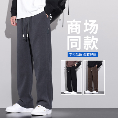 春秋阔腿裤男新款简约松紧腰男裤商场同款舒适百搭休闲裤男生
