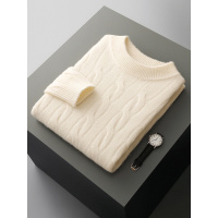 秋冬款男半高圆领100全羊毛衫扭花七针双股加厚毛衣针织打底毛衫