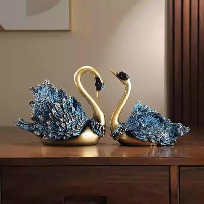 现代轻奢天鹅摆件家居饰品客厅电视柜工艺品摆设玄关酒柜装饰品 蓝色天鹅组合