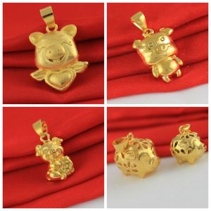 金满多 2019本命年仿真黄金生肖猪吊坠幸福猪项链坠 送礼小孩宝宝送女朋友老婆情人节七夕生日礼物