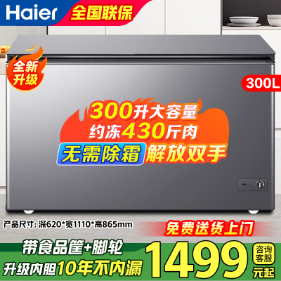  海尔(Haier)冰柜家用300升商用大容量无需频繁除霜一级能效省电-35度深冷锁鲜卧式速冻冷柜BC/BD-300GH