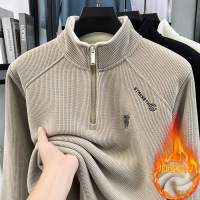 半拉链加绒男士针织衫秋冬季新款立领时尚休闲刺绣加厚保暖卫衣男