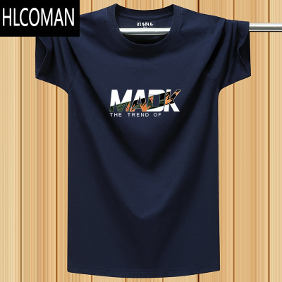 HLCOMAN夏季薄款男t恤加大码宽松运动半袖汗衫胖子肥佬字母上衣T恤潮