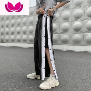 七斓高街全开排扣裤子男夏季宽松ins直筒休闲裤潮流篮球运动九分裤男