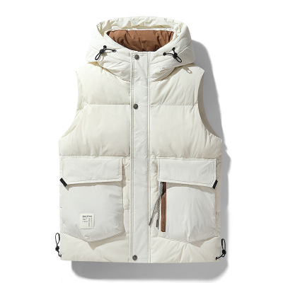 羽绒马甲男秋冬季新款白鸭绒男士休闲保暖连帽无袖背心马夹男外套