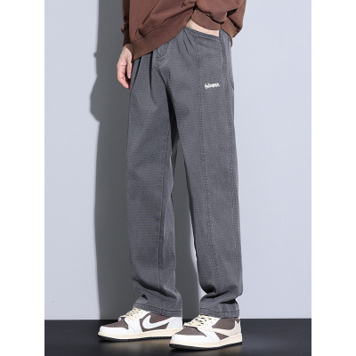 莱赛尔休闲裤男式拉链潮牌宽松舒适个性刺绣标时尚新款高级直筒裤