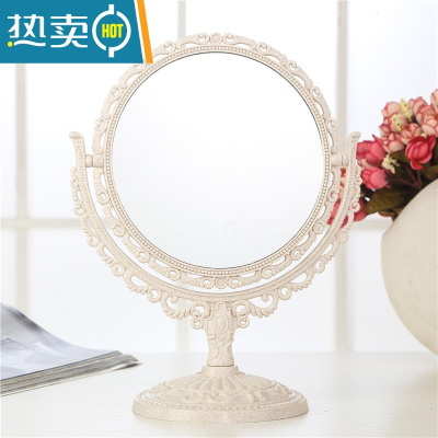 敬平新款台式化妆镜子 双面梳妆镜 大号小号时尚欧式台镜 便携公主镜便携式用镜 大号*圆形*纳米色*双平
