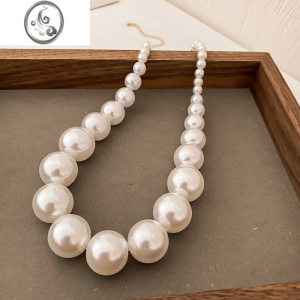 JiMi复古巴洛克渐变大小珍珠锁骨链欧美ins简约夸张气质时尚高级项链 珍珠项链