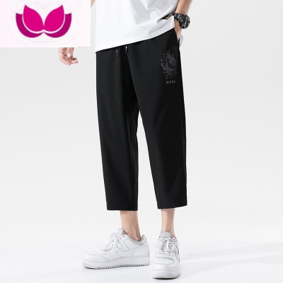 七斓男士七分裤夏季薄款潮流外穿短裤冰丝速干宽松运动男生休闲中裤子