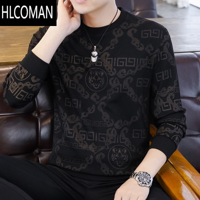 HLCOMAN欧版长袖薄款卫衣男士春冬季新款休闲高端打底衫百搭圆领加绒T恤
