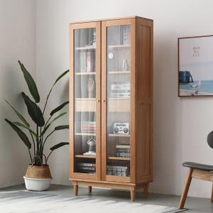 森美人|全实木书柜带 风原木玻璃书橱北欧白橡木抽屉展示柜 白橡木书柜（800*360*1800mm）0.6-0.8米宽