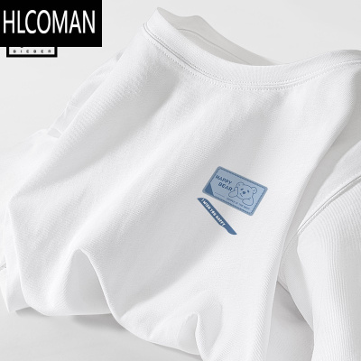 HLCOMAN白色短袖t恤男宽松设计感男生情侣夏季休闲五分袖男