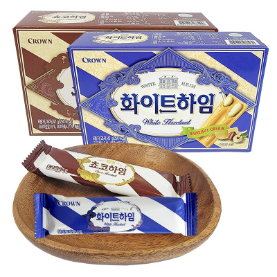 CROWN克丽安奶油巧克力榛子威化饼干盒装47g韩国进口休闲零食品