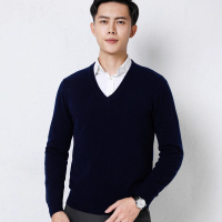 秋冬针织衫V领男套头打底衫休闲商务针织衫宽松时尚纯色长袖毛衣