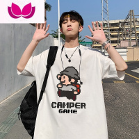 七斓白色潮牌短袖t恤男士夏季宽松大码上衣设计感小众情侣装体恤A