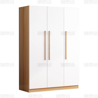 洛泰远 简约木质衣柜三门衣柜衣服收纳柜 浅胡桃白门1200*500*1800mm