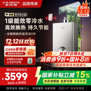 AO史密斯佳尼特蓝鲸TJ3 1级能效 16L零冷水燃气热水器 不锈钢换热器包8年专利CO防护系统 JSLQ28-TJ3