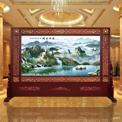 BONJEAN新中式实木办公室屏风隔断装饰玄关风水客厅酒店进双面座屏牡丹