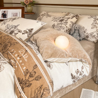 复古风牛奶绒四件套冬季珊瑚绒床单被罩南通法兰绒床上三件套被套