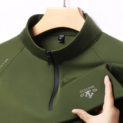 高级感拉链立领男长袖T恤春秋新款印花时尚休闲运动Polo衫卫衣服