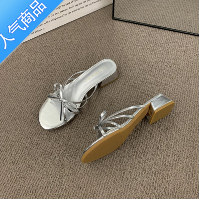 SUNTEK法式仙女风金色凉拖鞋女外穿2023年新款罗马鞋中跟粗跟鞋夏天凉鞋