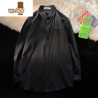 YANXU夏季棉麻衬衫男长袖ins港风日系休闲百搭潮流纯色宽松亚麻上衣潮