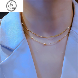 JiMi钛钢项链双层叠戴豆豆锁骨链韩版气质百搭时尚项链女2023年新款 金色项链锁骨链D142