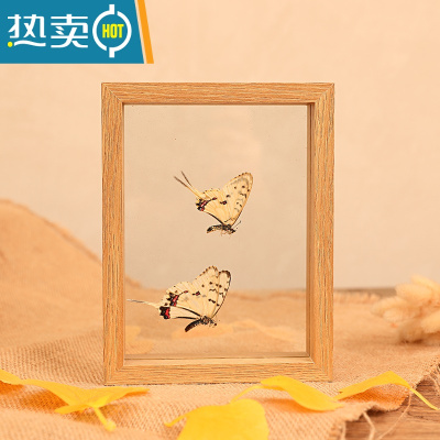 敬平相框摆台木质双面画框装裱8实木玻璃立体7植物标本双面透明框6寸 原木色 方6寸[可放15*15]
